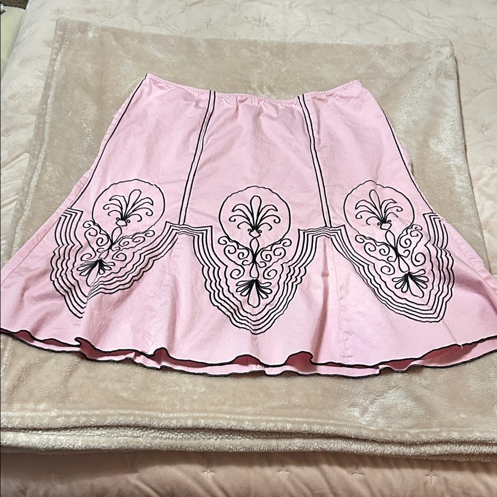 Heart Soul Pink and Black Embroidered A-Line Skirt